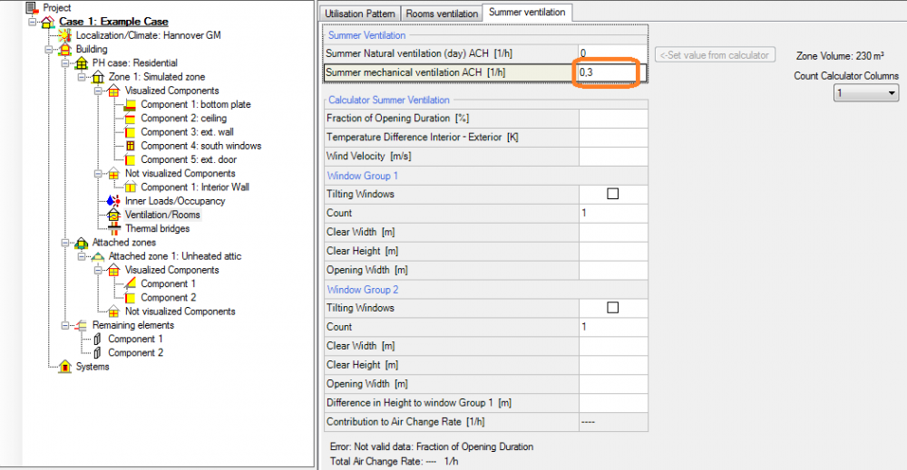 Settings for summer ventilation